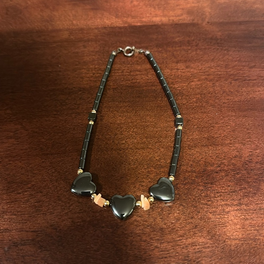 Gorgeous Vintage Black & Pink Heart Anklet
